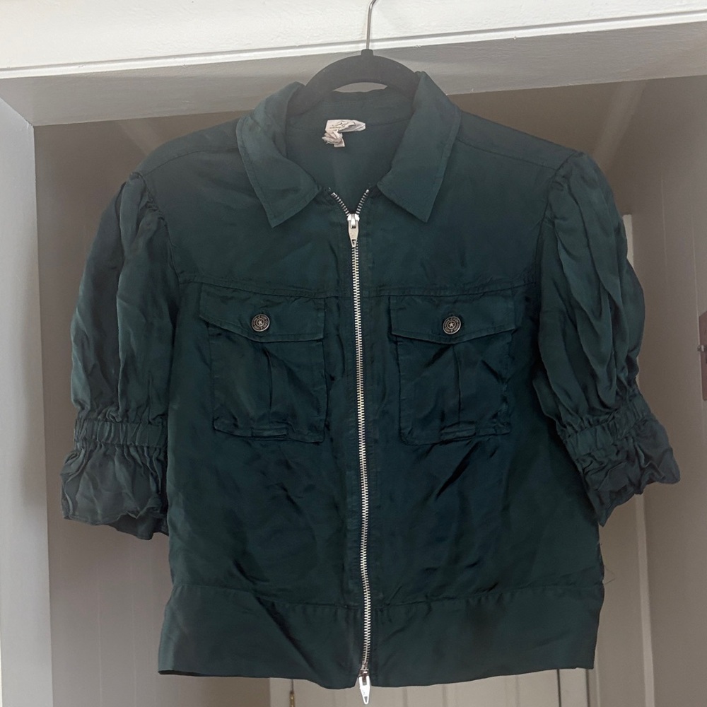 Cinq à Sept Dark Green Puff Sleeve Jacket